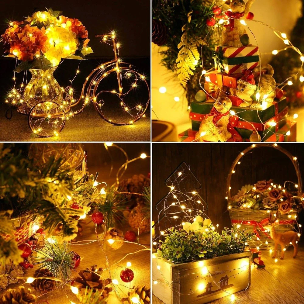 Warm White LED Fairy Lights Battery Operated 8 Modes Waterproof Copper Wire 2pk